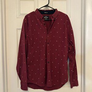Hollister Mens Burgundy Patterned Epic Flex Stretch Button-Down Shirt Size XL